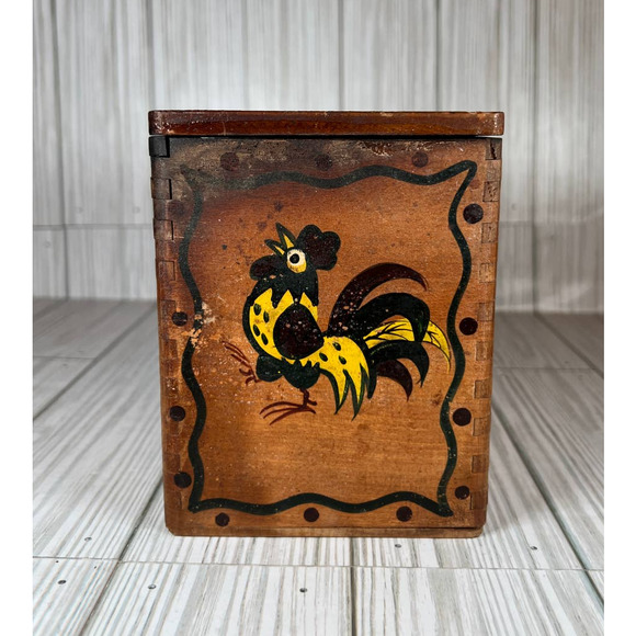 VTG Japanese Fire Box with Lid Rooster Chicken by Woodpecker Wood Ware - Picture 2 of 9